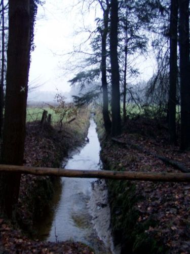 Ein Wassergraben zwischen den Feldern