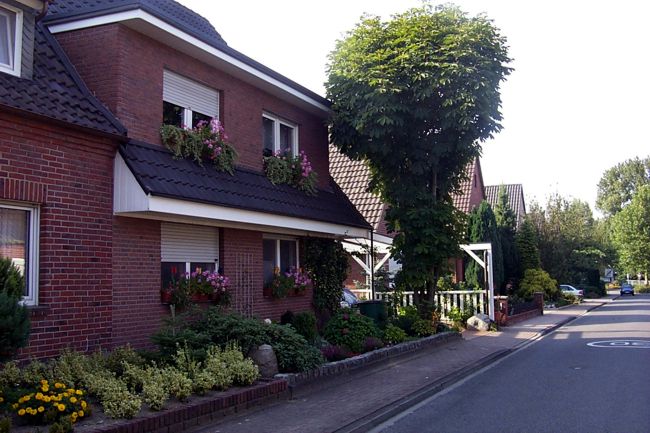 Farbenfrohe Beete vor den Husern