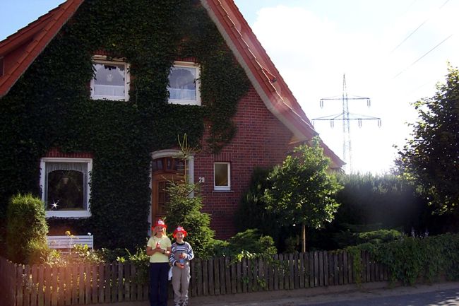 An diesem Haus ist die Giebelseite beinahe komplett mit Efeu zugewachsen