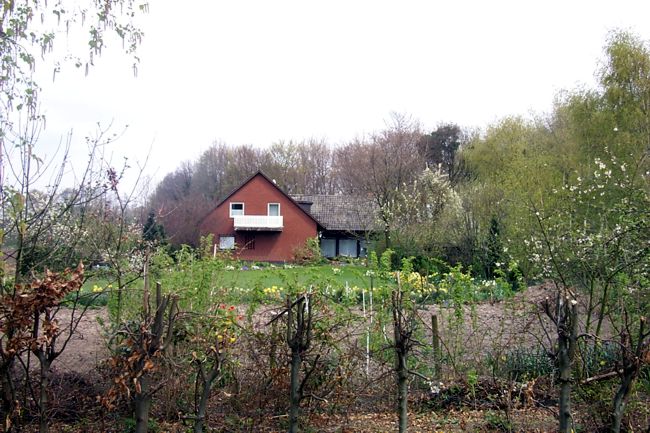 Ein Wohnhaus mit einen schnen, groen Garten